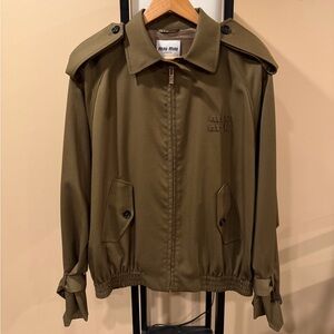 Miu Miu Gabardine Epaulette Military Blouson Bomber Jacket